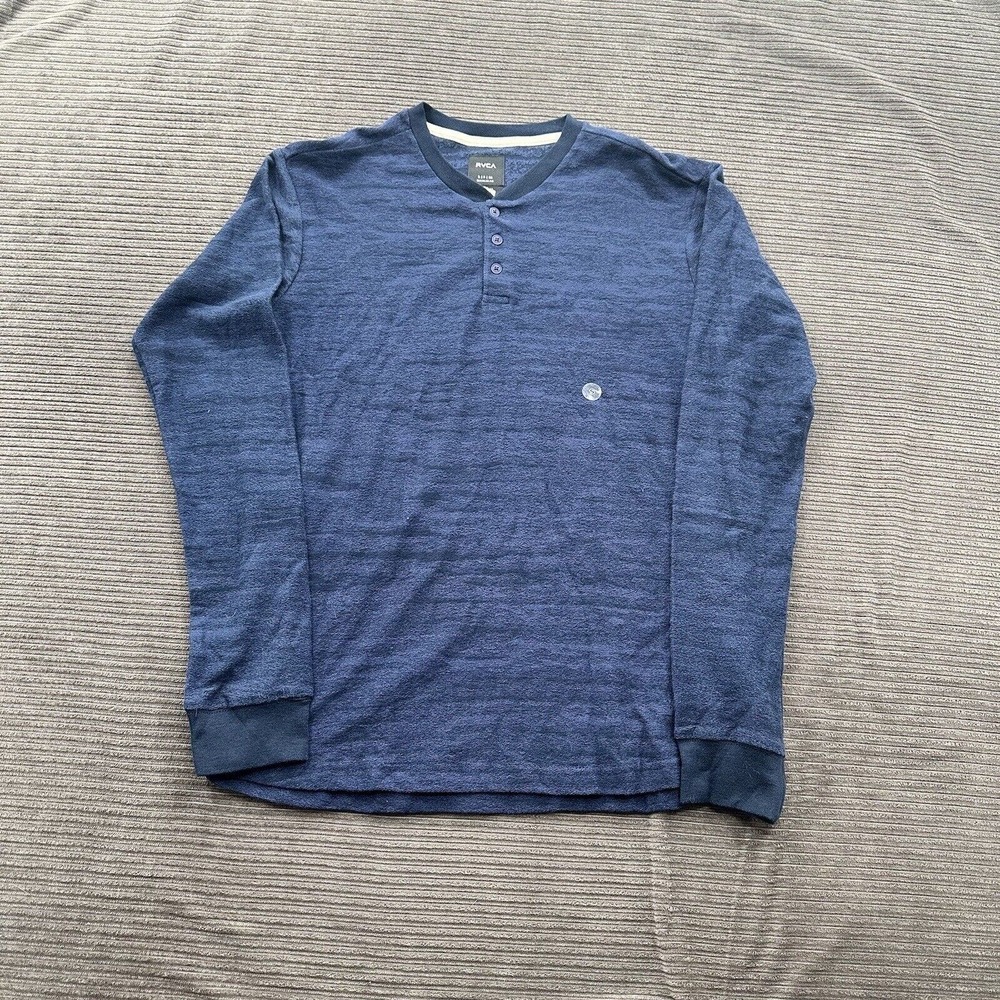 RVCA Lush L/S Henley Shirt Men Small Navy Cotton Casual Outdoors Preppy Designer